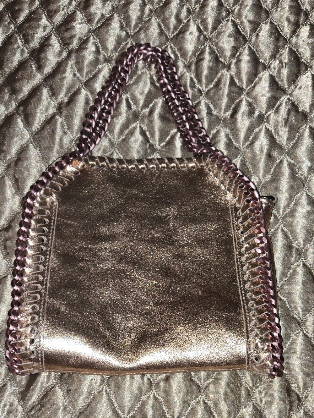 Metallic Rose Gold Chain-Trim Tote Bag,  Stella Inspired